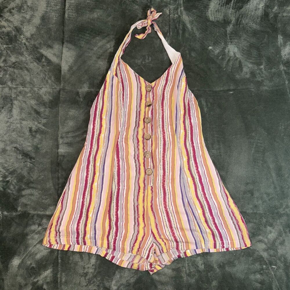 Skylar + Madison Romper Womens Small Multicolor Striped Halter Neck Button Front
